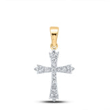 10kt Yellow Gold Womens Round Diamond Cross Pendant 1/4 Cttw