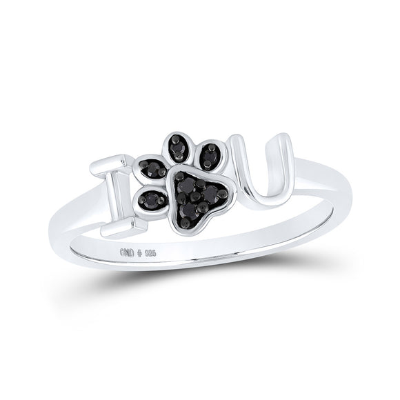 Sterling Silver Womens Round Black Diamond I Love You Dog Paw Ring 1/20 Cttw
