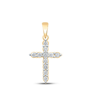 10kt Yellow Gold Womens Round Diamond Cross Pendant 1/4 Cttw