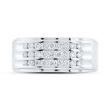 14kt White Gold Mens Round Diamond Triple Row Band Ring 1/2 Cttw