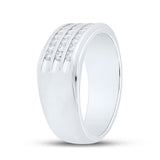 14kt White Gold Mens Round Diamond Triple Row Band Ring 1/2 Cttw
