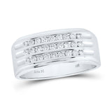 14kt White Gold Mens Round Diamond Triple Row Band Ring 1/2 Cttw