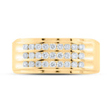 14kt Yellow Gold Mens Round Diamond Triple Row Machine-set Band Ring 1/2 Cttw