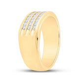 14kt Yellow Gold Mens Round Diamond Triple Row Machine-set Band Ring 1/2 Cttw