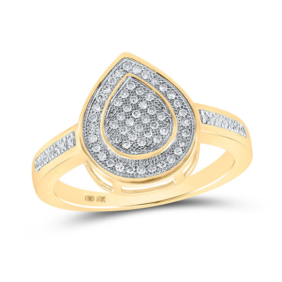 10kt Yellow Gold Womens Round Diamond Teardrop Ring 1/5 Cttw