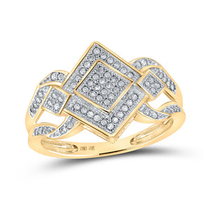 10kt Yellow Gold Womens Round Diamond Offset Square Ring 1/5 Cttw