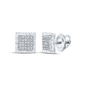 Sterling Silver Womens Round Diamond Square Earrings 1/6 Cttw