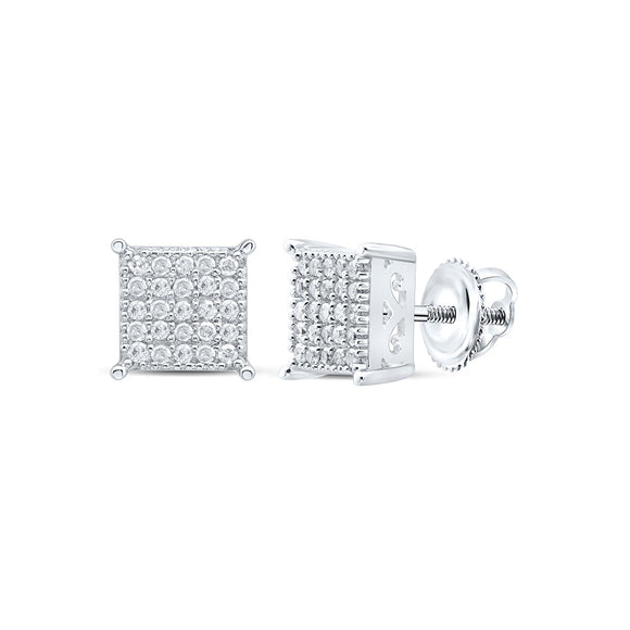 Sterling Silver Womens Round Diamond Square Earrings 1/4 Cttw
