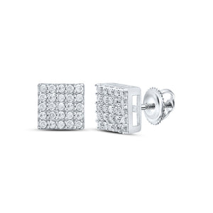 Sterling Silver Womens Round Diamond Square Earrings 1/3 Cttw