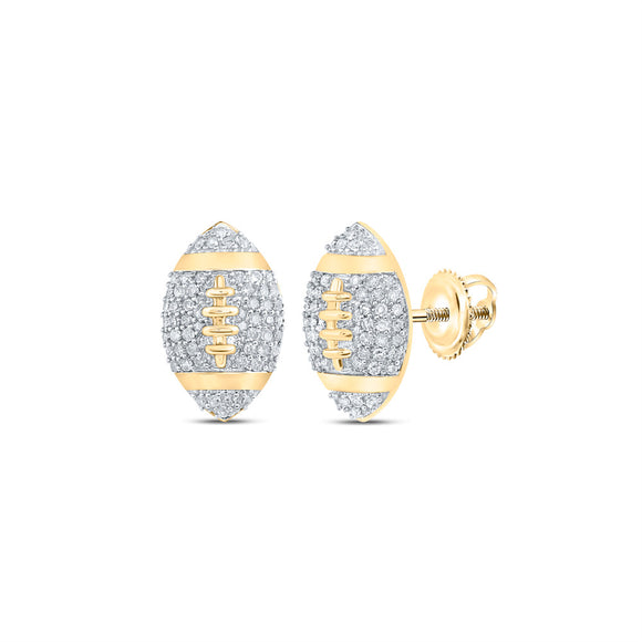 10kt Yellow Gold Womens Round Diamond Football Fashion Earrings 1/3 Cttw