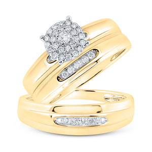 10kt Yellow Gold His Hers Round Diamond Halo Matching Wedding Set 1/3 Cttw