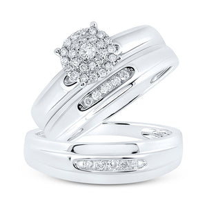 10kt White Gold His Hers Round Diamond Halo Matching Wedding Set 1/3 Cttw