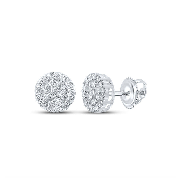 10kt White Gold Round Diamond Cluster Earrings 3/4 Cttw