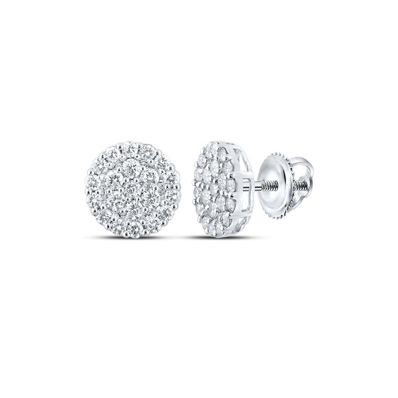 10kt White Gold Round Diamond Cluster Earrings 2 Cttw