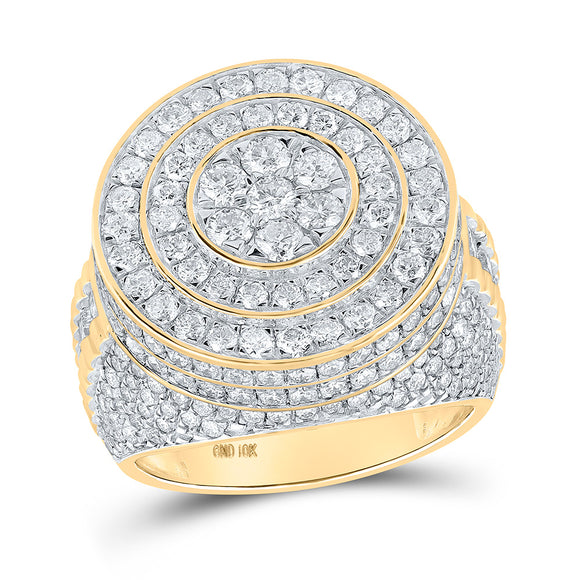 10kt Yellow Gold Mens Round Diamond Circle Cluster Ring 5 Cttw