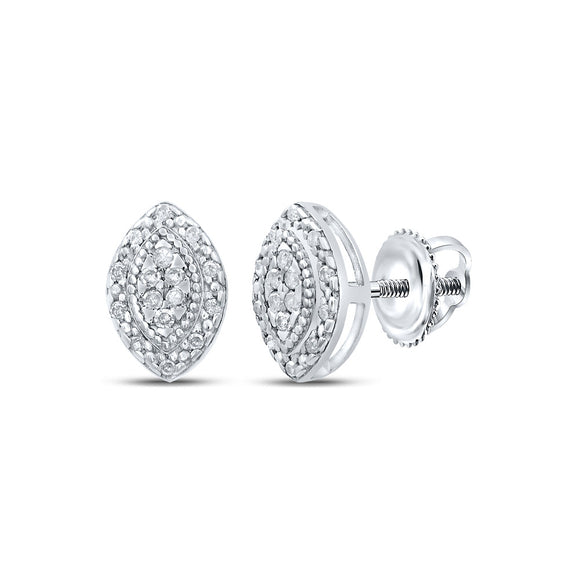 Sterling Silver Womens Round Diamond Oval Cluster Earrings 1/10 Cttw