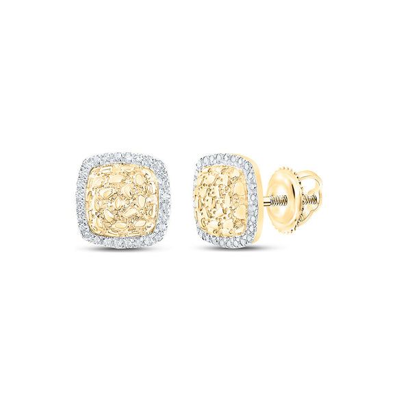 10kt Yellow Gold Womens Round Diamond Nugget Square Earrings 1/6 Cttw