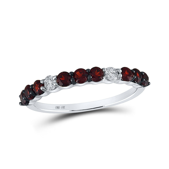 10kt White Gold Womens Round Synthetic Garnet Diamond Band Ring 7/8 Cttw