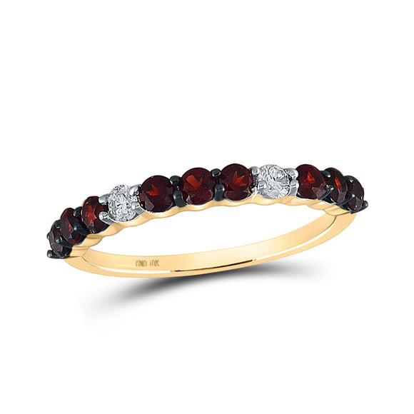 10kt Yellow Gold Womens Round Synthetic Garnet Diamond Band Ring 7/8 Cttw