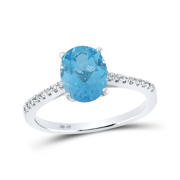 10kt White Gold Womens Oval Synthetic Blue Topaz Solitaire Ring 2-1/3 Cttw