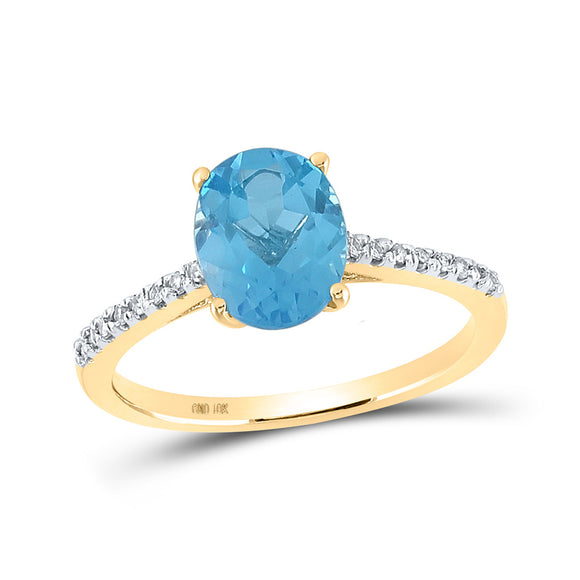 10kt Yellow Gold Womens Oval Synthetic Blue Topaz Solitaire Ring 2-1/3 Cttw