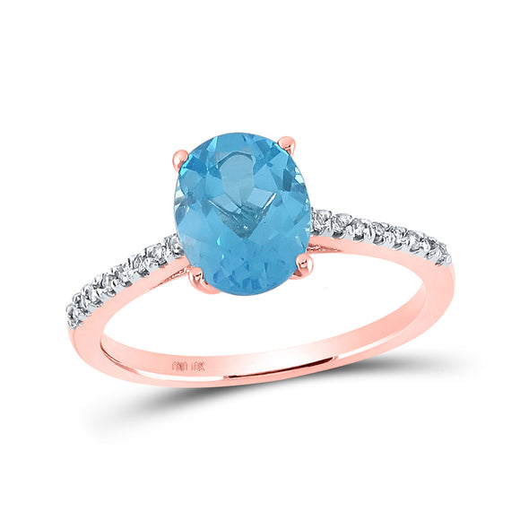 10kt Rose Gold Womens Oval Synthetic Blue Topaz Solitaire Ring 2-1/3 Cttw