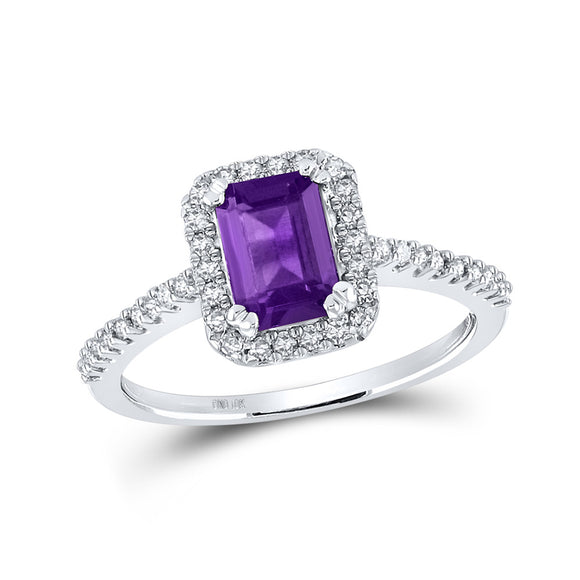 10kt White Gold Womens Emerald Synthetic Amethyst Solitaire Ring 1 Cttw