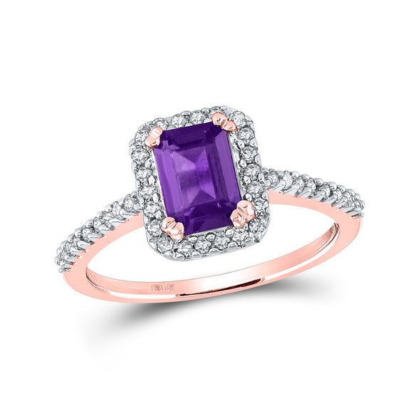 10kt Rose Gold Womens Emerald Synthetic Amethyst Solitaire Ring 1 Cttw