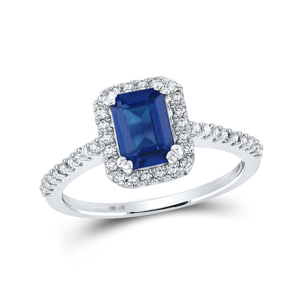 10kt White Gold Womens Emerald Synthetic Blue Sapphire Solitaire Ring 1-3/4 Cttw