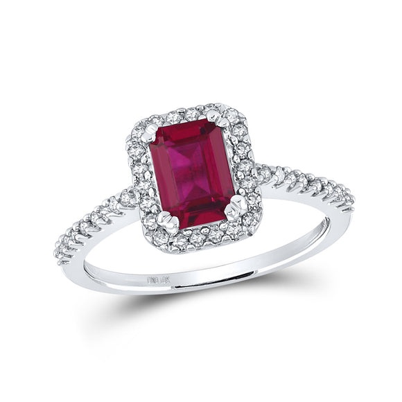 10kt White Gold Womens Emerald Synthetic Ruby Solitaire Ring 1-3/4 Cttw
