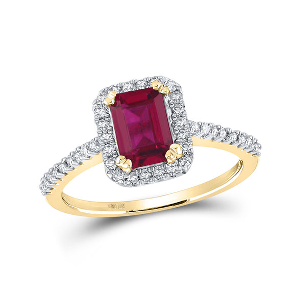 10kt Yellow Gold Womens Emerald Synthetic Ruby Solitaire Ring 1-3/4 Cttw