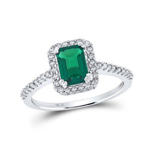 10kt White Gold Womens Emerald Synthetic Emerald Solitaire Ring 1 Cttw