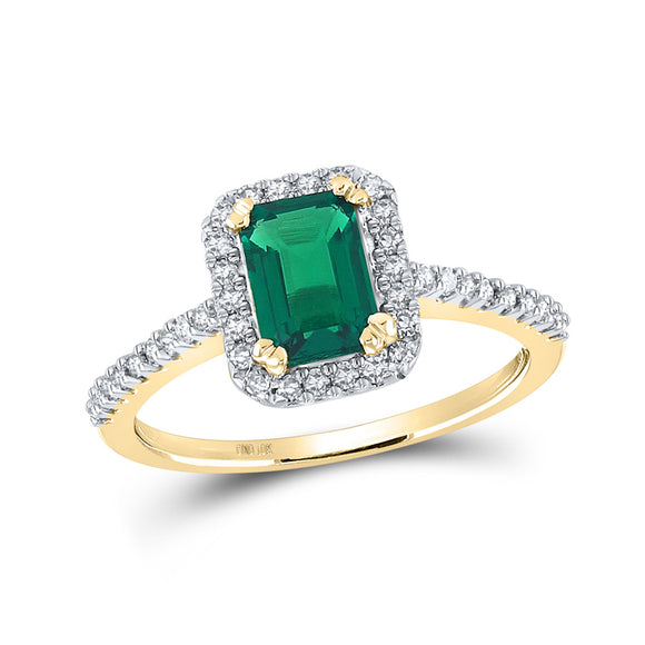 10kt Yellow Gold Womens Synthetic Emerald Diamond Solitaire Ring 1 Cttw