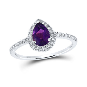 10kt White Gold Womens Pear Synthetic Amethyst Solitaire Ring 3/4 Cttw