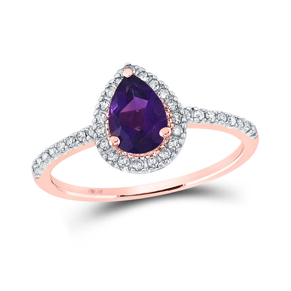 10kt Rose Gold Womens Pear Synthetic Amethyst Solitaire Ring 3/4 Cttw