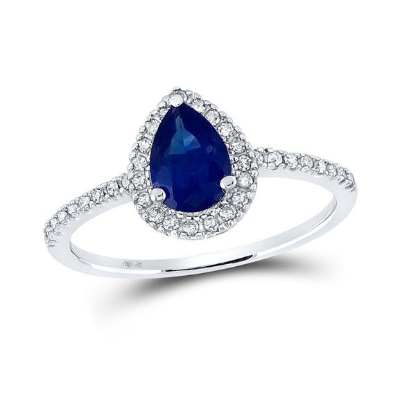 10kt White Gold Womens Pear Synthetic Blue Sapphire Solitaire Ring 1 Cttw