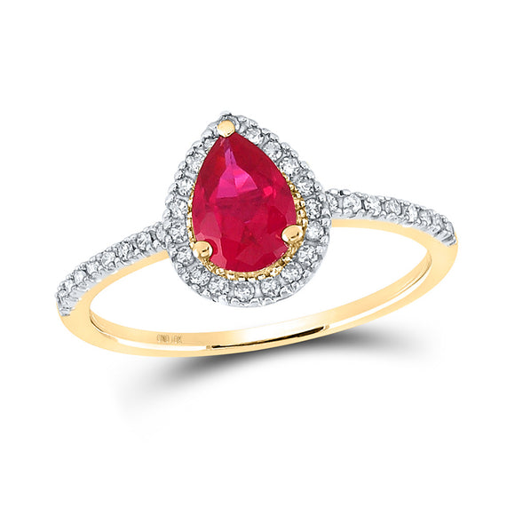 10kt Yellow Gold Womens Pear Synthetic Ruby Solitaire Ring 1 Cttw