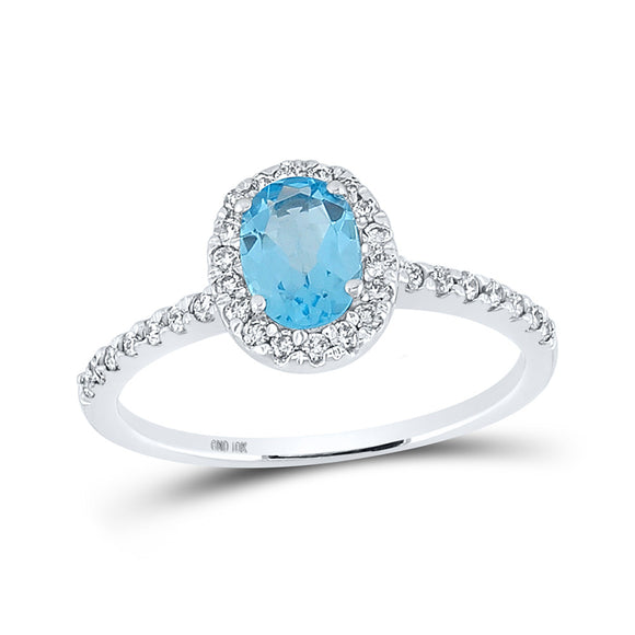 10kt White Gold Womens Oval Synthetic Blue Topaz Solitaire Ring 1-1/5 Cttw
