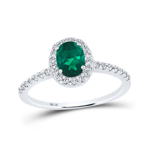 10kt White Gold Womens Oval Synthetic Emerald Solitaire Ring 1 Cttw