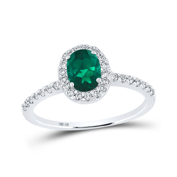 10kt White Gold Womens Oval Synthetic Emerald Solitaire Ring 1 Cttw