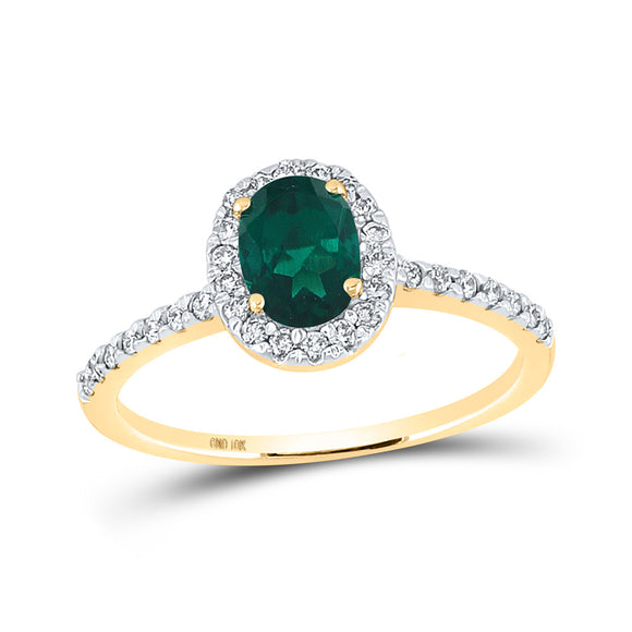 10kt Yellow Gold Womens Oval Synthetic Emerald Solitaire Ring 1 Cttw