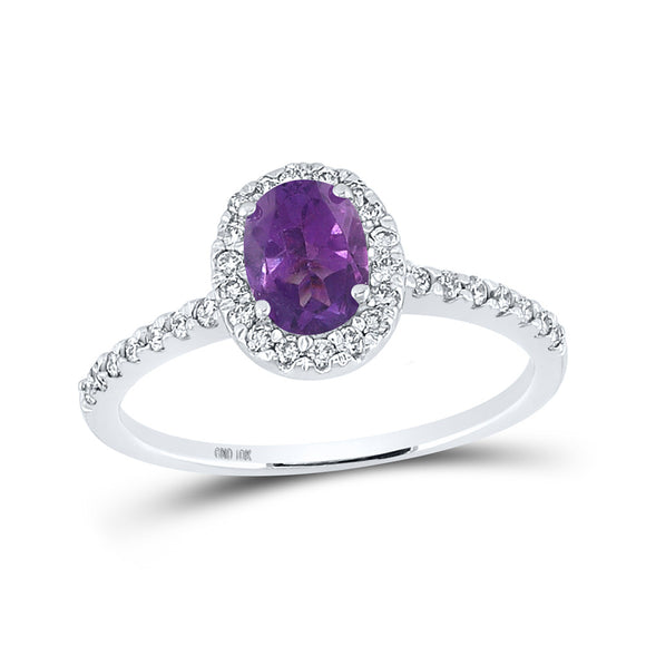 10kt White Gold Womens Oval Synthetic Amethyst Solitaire Ring 1 Cttw