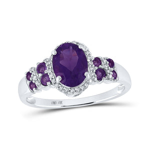 10kt White Gold Womens Oval Synthetic Amethyst Solitaire Ring 1-3/8 Cttw