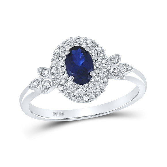 10kt White Gold Womens Oval Synthetic Blue Sapphire Solitaire Ring 1 Cttw