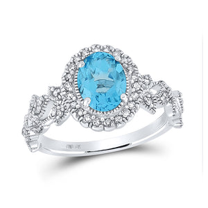 10kt White Gold Womens Oval Synthetic Blue Topaz Fashion Ring 1-7/8 Cttw