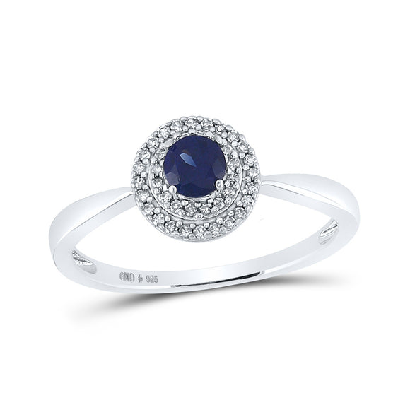 Sterling Silver Womens Round Synthetic Blue Sapphire Diamond Solitaire Ring 1/3 Cttw