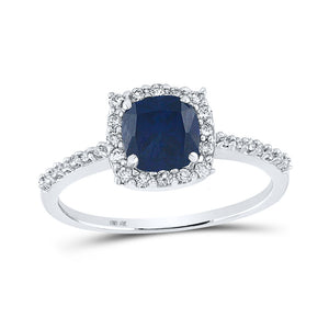 10kt White Gold Womens Cushion Synthetic Blue Sapphire Diamond Solitaire Ring 1-1/2 Cttw