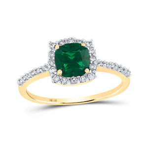 10kt Yellow Gold Womens Cushion Synthetic Emerald Diamond Solitaire Ring 1-1/5 Cttw