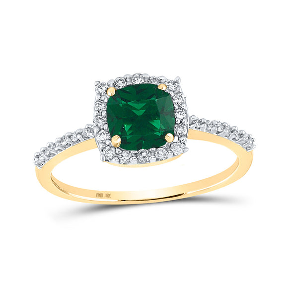 10kt Yellow Gold Womens Cushion Synthetic Emerald Diamond Solitaire Ring 1-1/5 Cttw