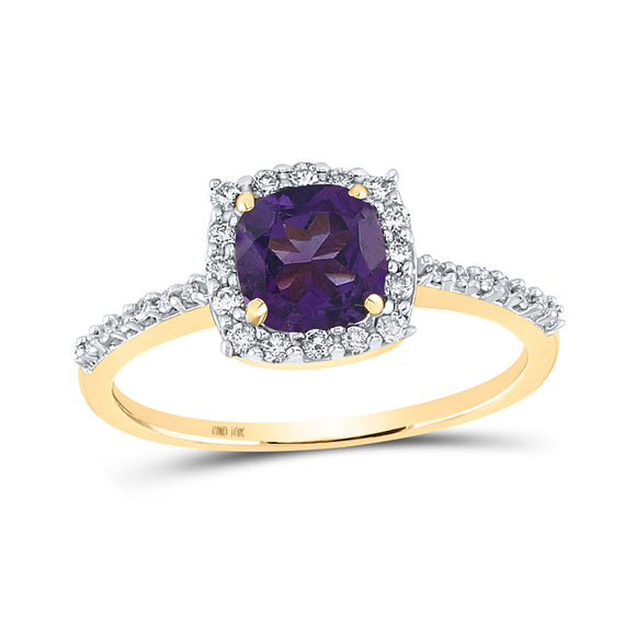 10kt Yellow Gold Womens Cushion Synthetic Amethyst Diamond Solitaire Ring 1 Cttw